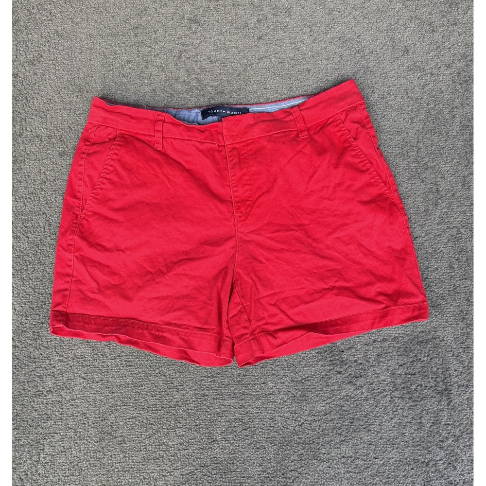 Tommy Hilfiger Womens Red Chino Shorts Size 8 Stretch Mid Rise Preppy Casual
